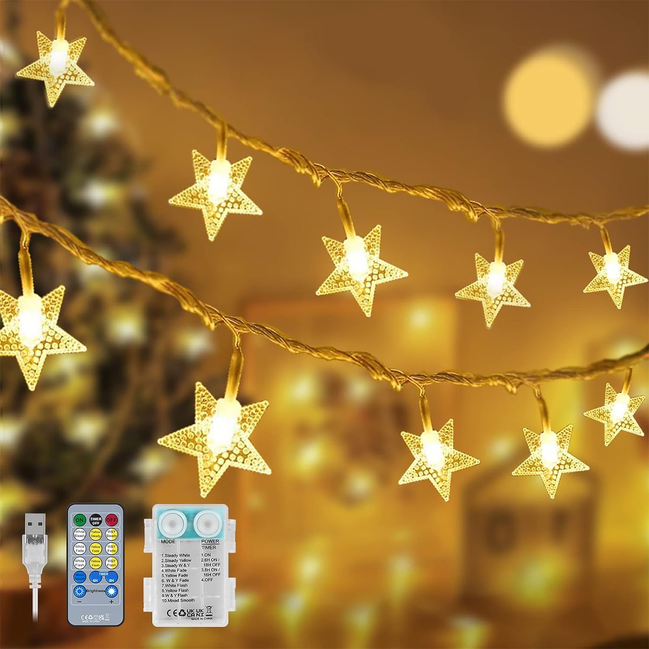 Twinkles, světelný řetěz s hvězdicovými světly (6 m)
